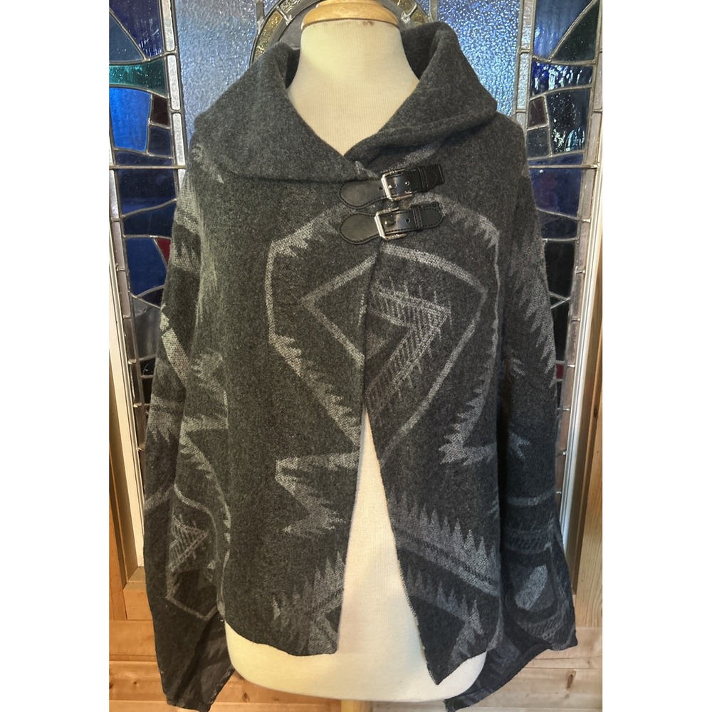 Ralph Lauren Cape Wool Blend Buckles Woven Blanket Poncho Wrap Italy One Size